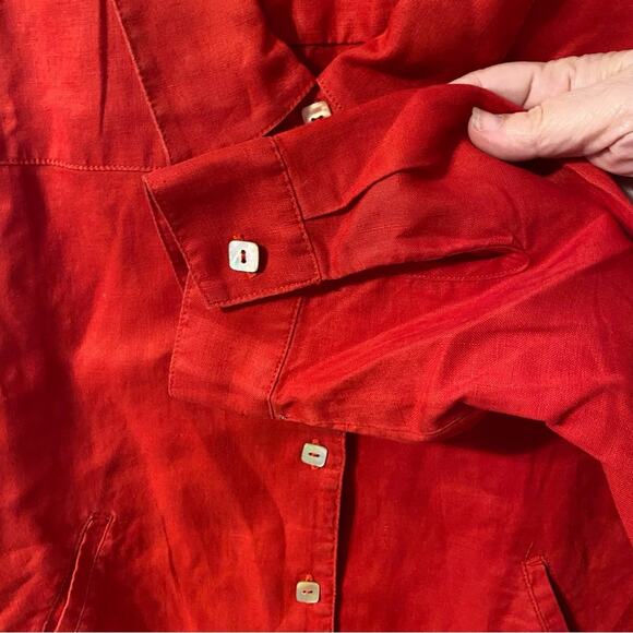 Putumayo Vibrant Red Button-Down Shirt large shacket 100% linen jacket layer - Picture 6 of 9